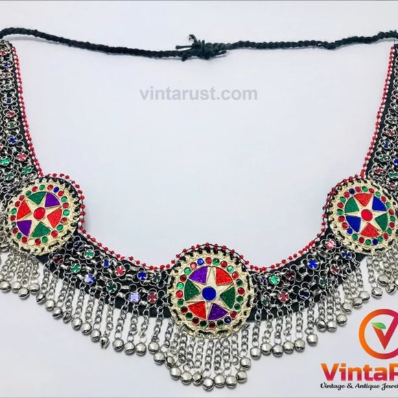 Afghan Kuchi Belt, Belly Dance Belt, Kuchi Belt With Multicolor Glass Stones - Picture 2 of 10